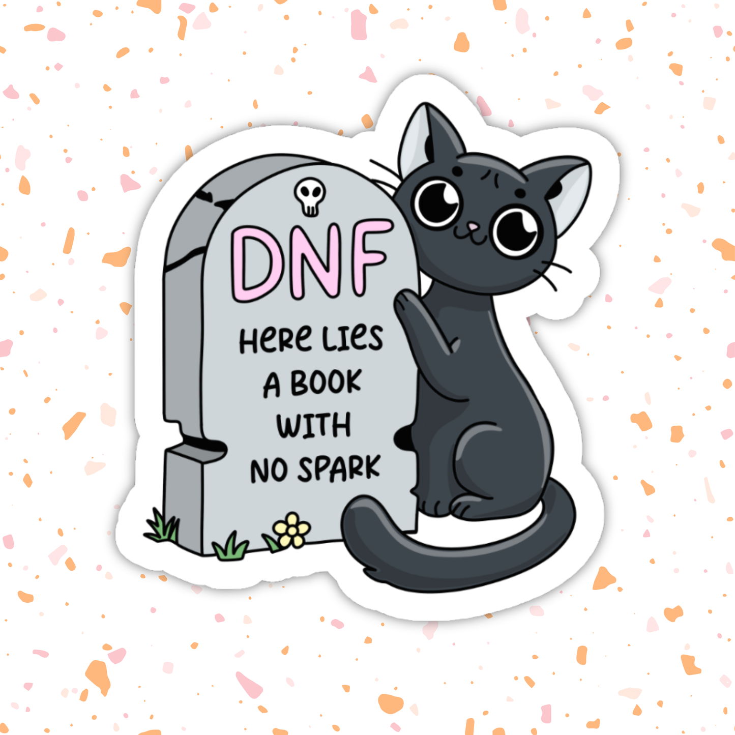 DNF Graveyard Cat Sticker – Bookish Halloween, Glossy Vinyl