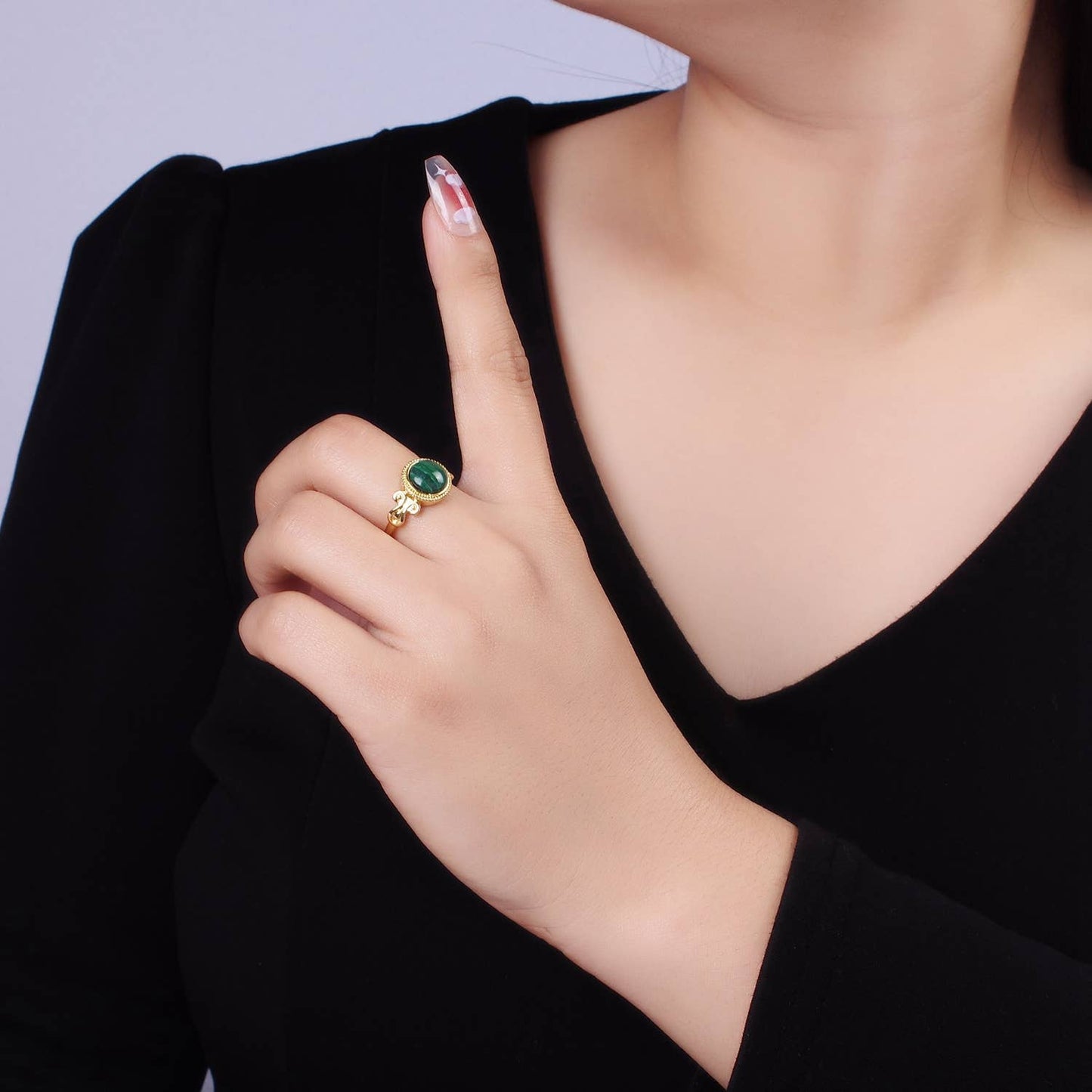 14K Gold Filled Malachite Croissant Bezel Artisan Ring