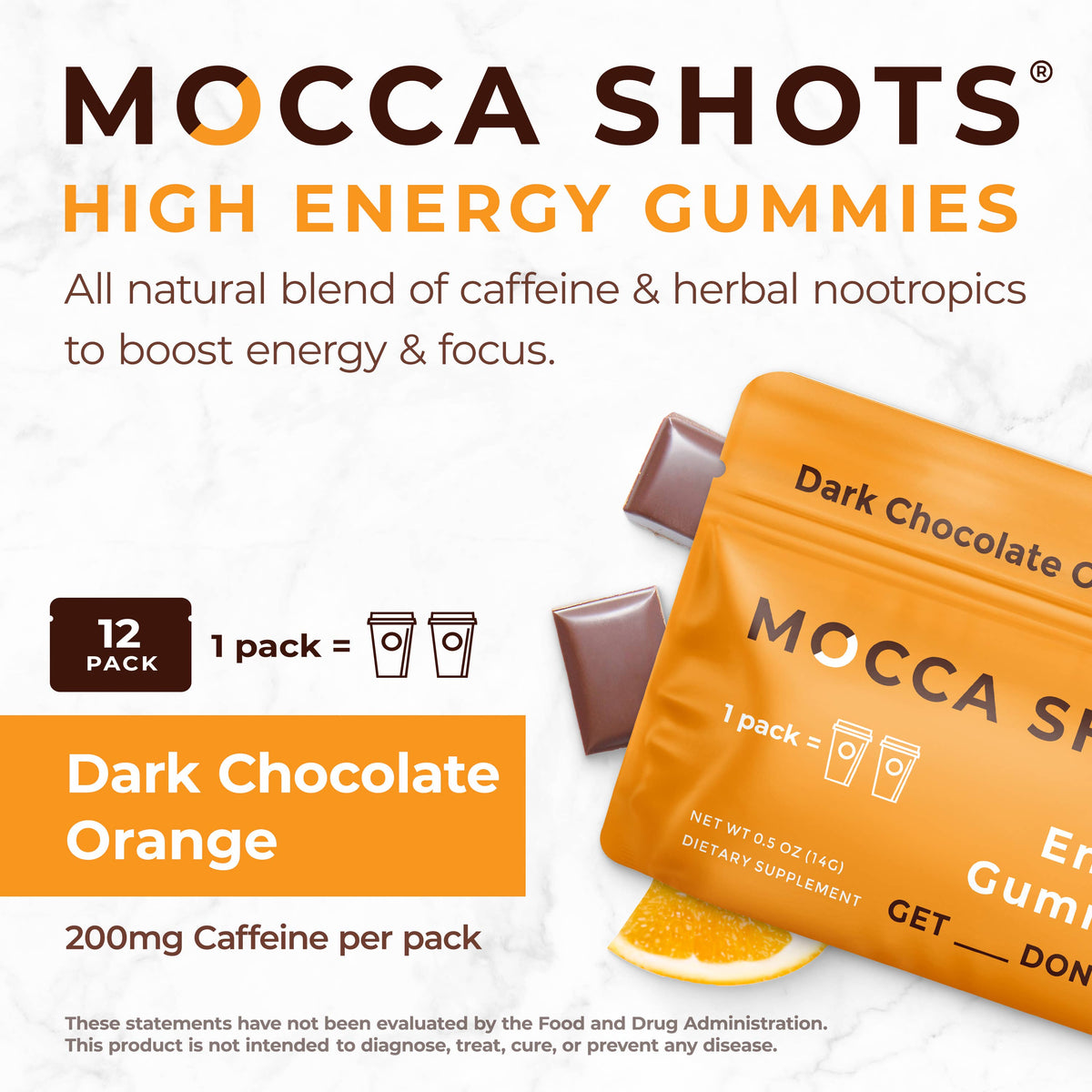 Mocca Shots Chocolate Orange Caffeine Gummy | 12-Pack