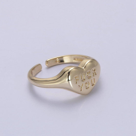 Gold Fuck You Ring, Heart Shaped Signet, Fuckoff rings oval