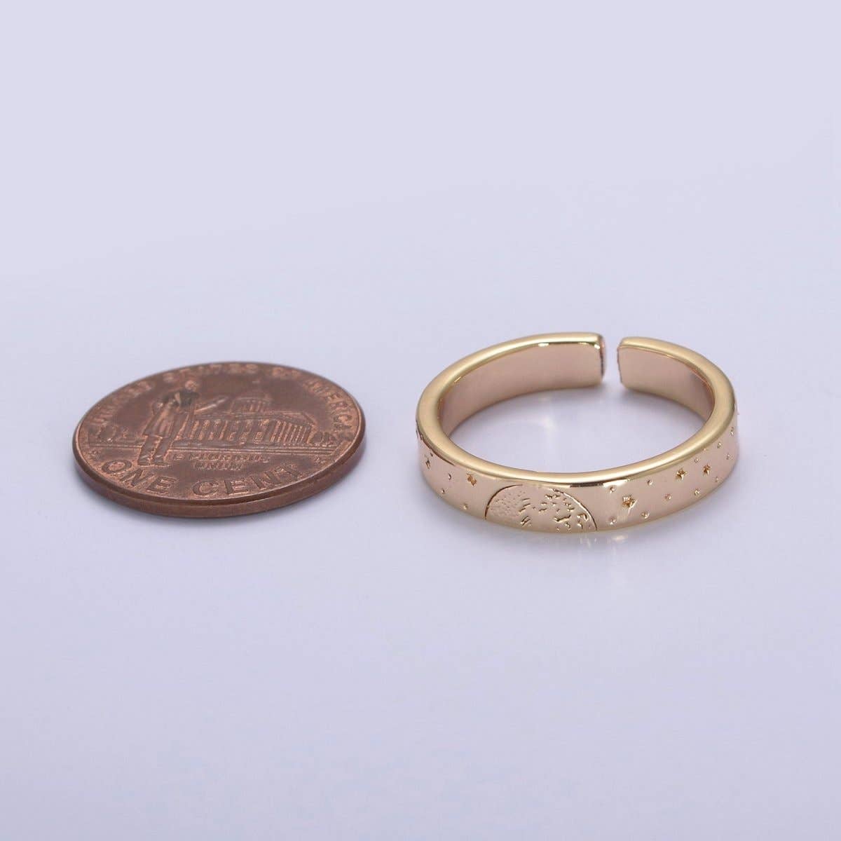 Gold Celestial Astronomy RING SET, Engraved Sun & Moon & Stars Gold Band Rings, 16K Gold Filled Adjustable Rings U-442