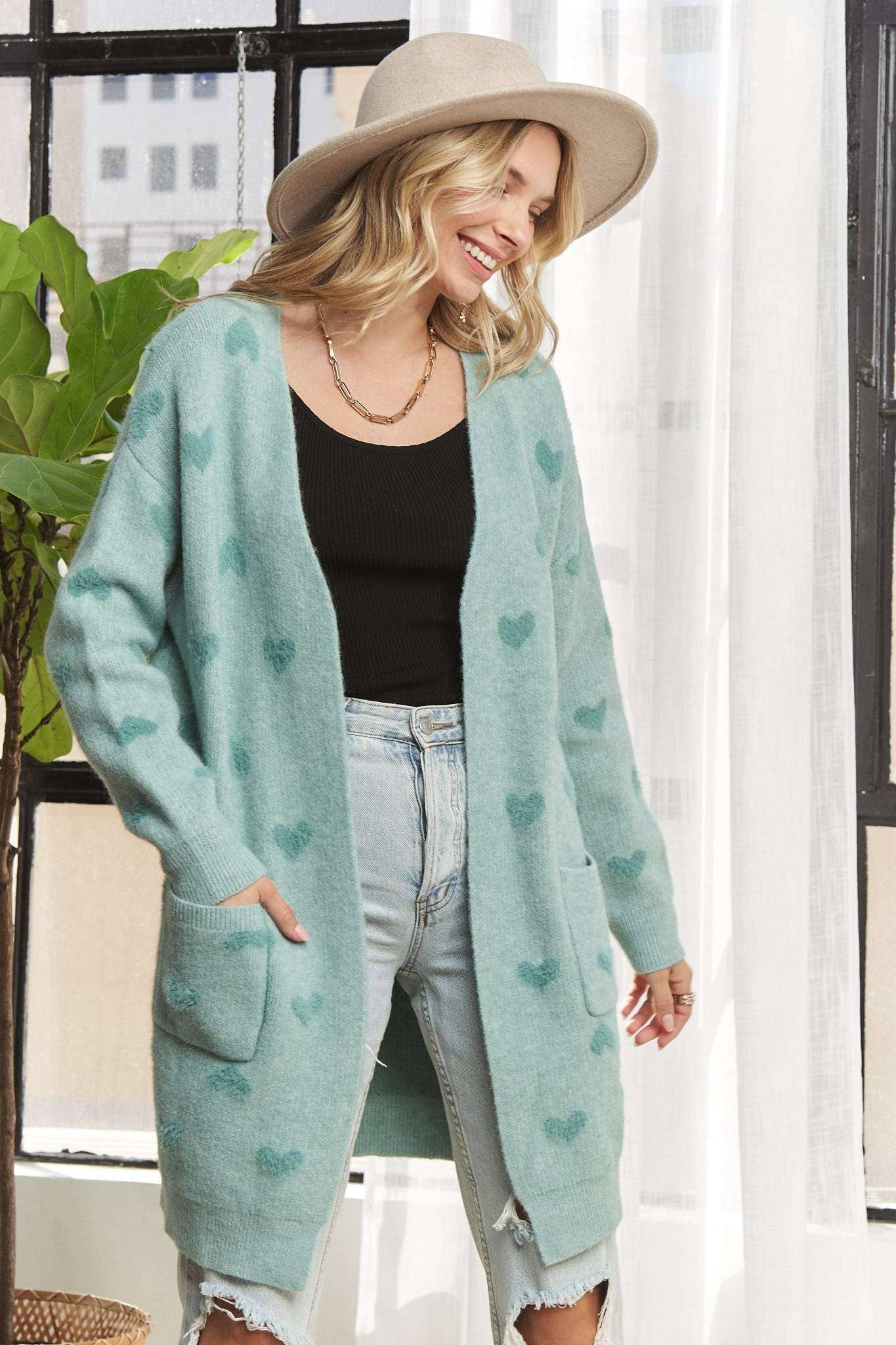 LESW3433-LOVELY HEART SWEATER CARDIGAN