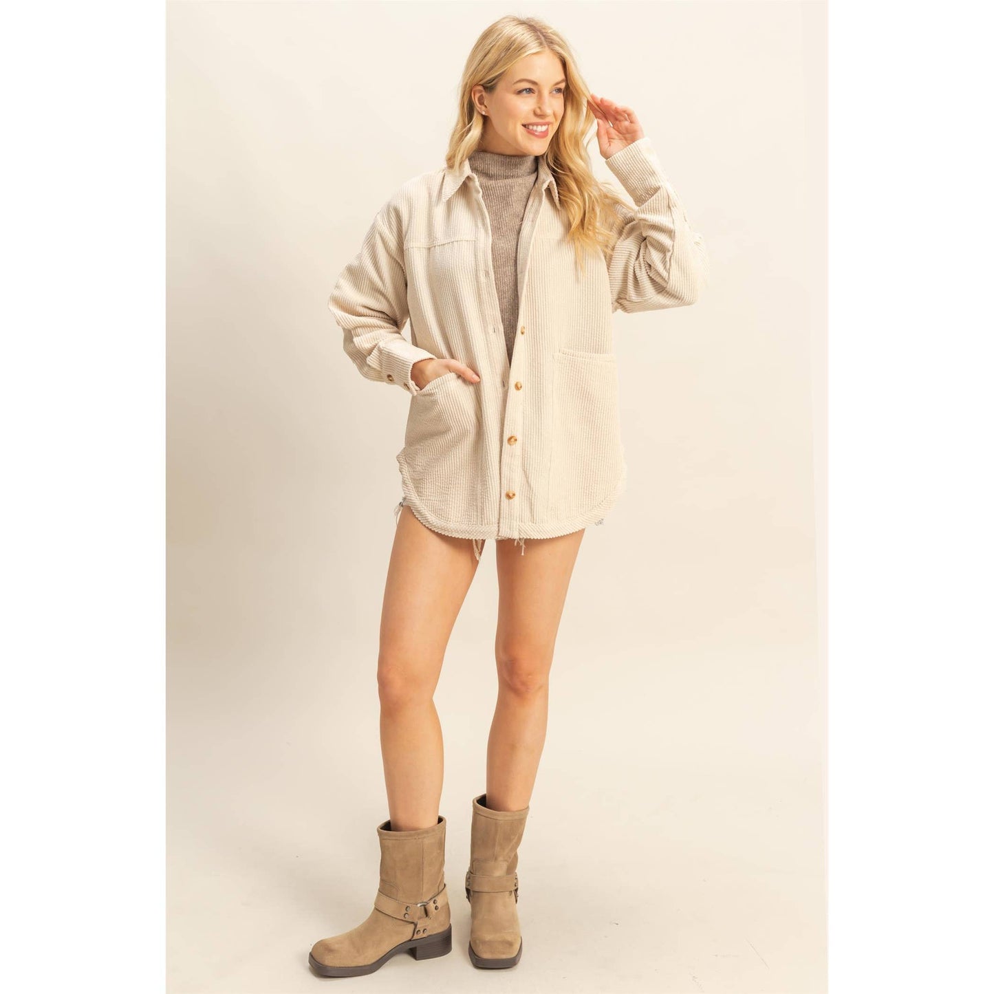 Classic Corduroy Shacket With Pockets