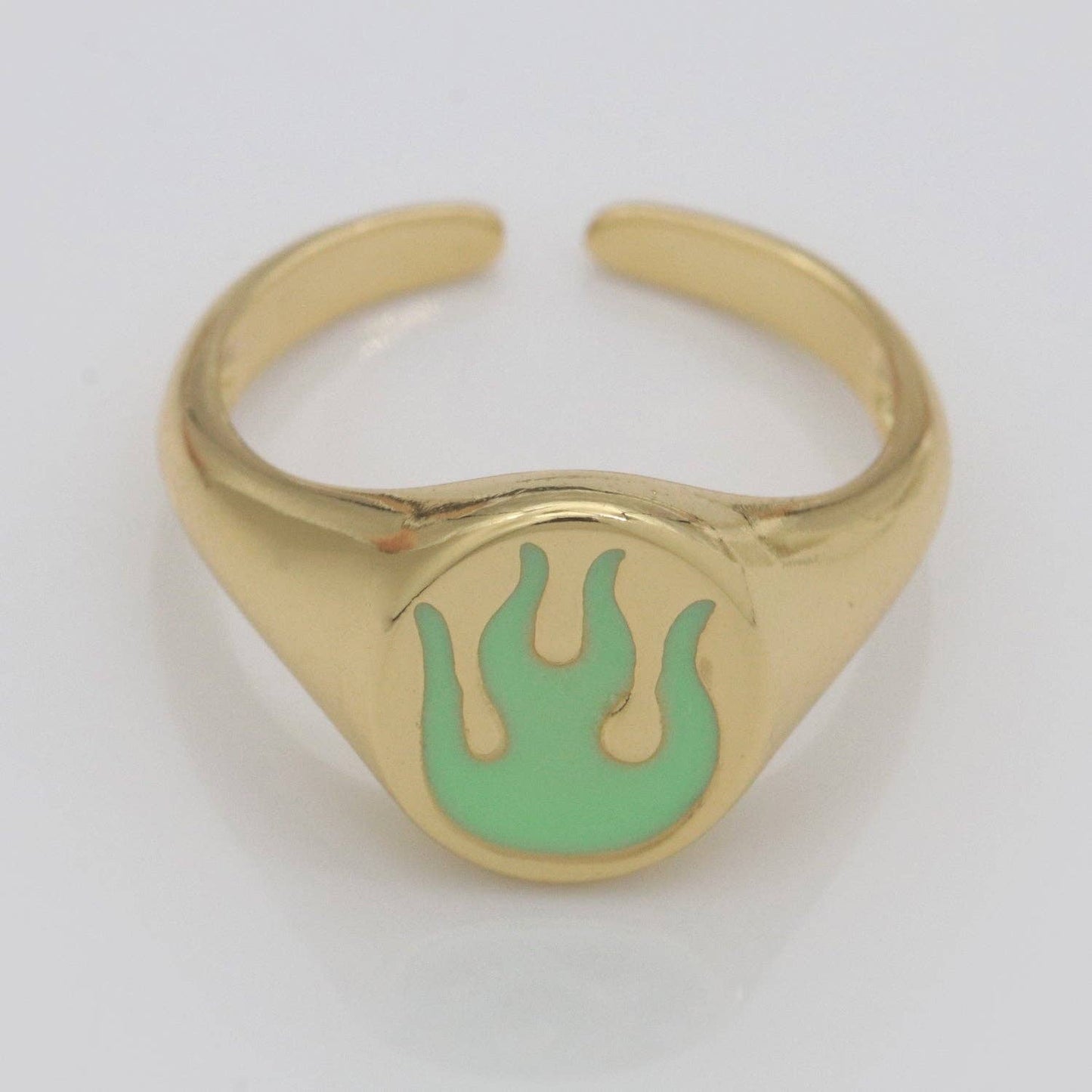 Gold Fire Signet Ring Flame Open Ring Adjustable Statement Ring