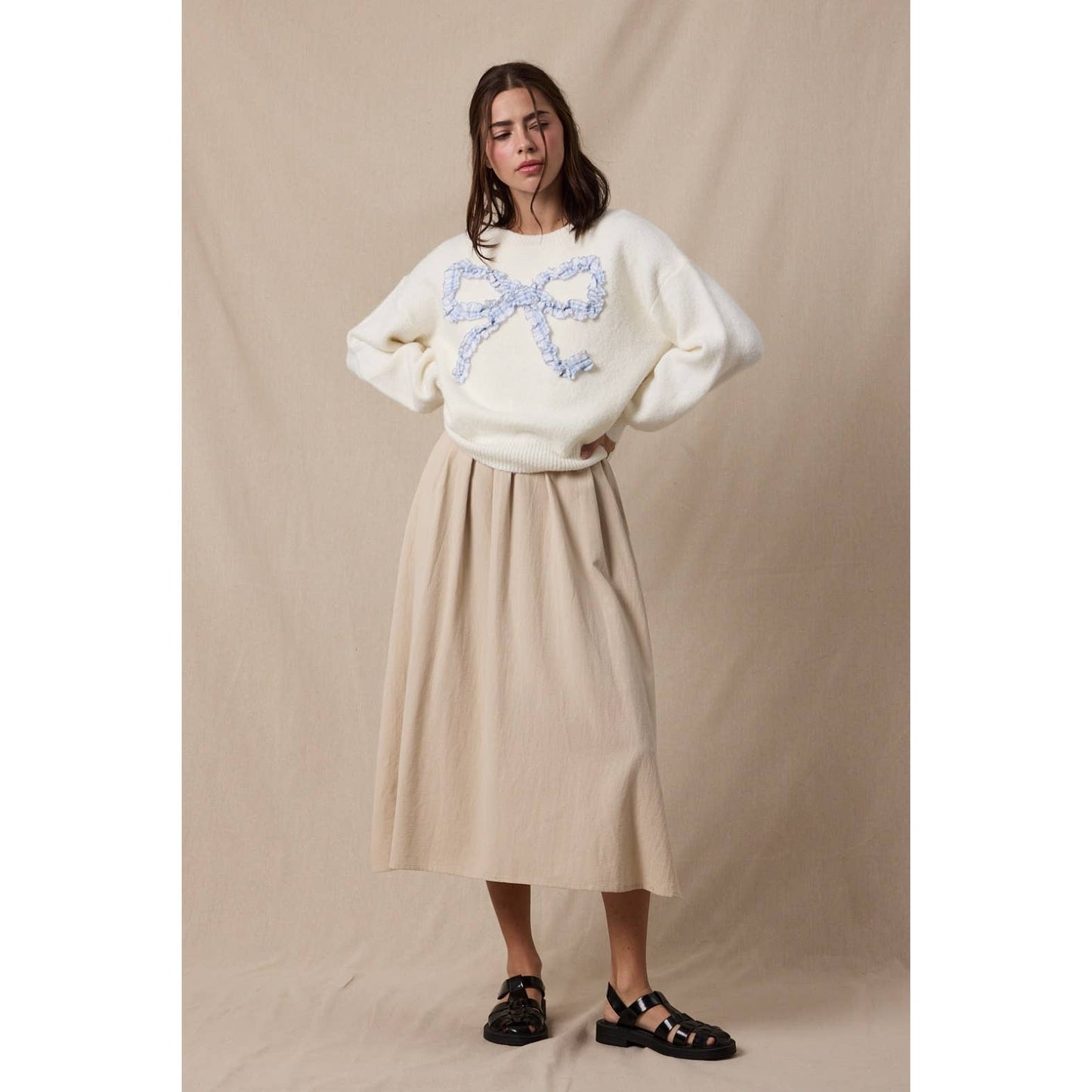 PLAID BOW BRUSHED SWEATER / WL25-12087