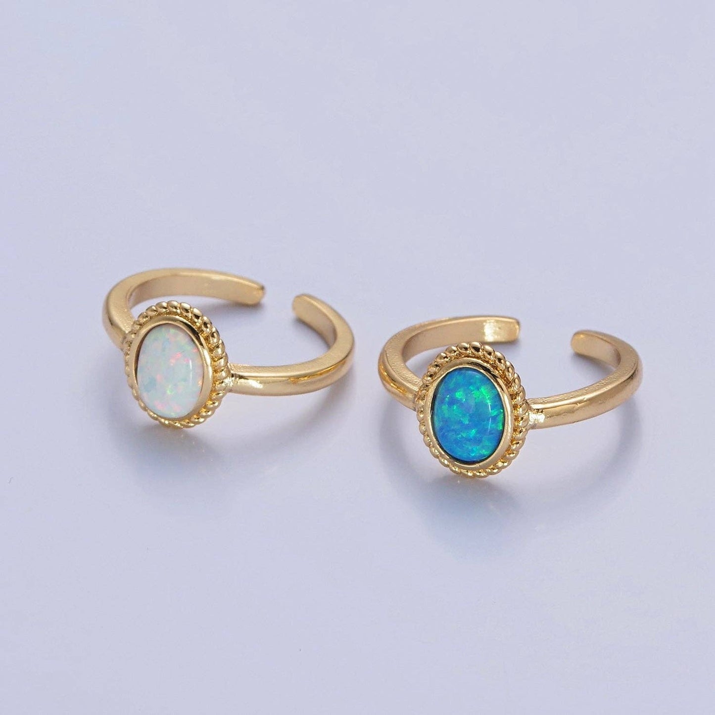 Ocean Blue Opal Gold Vintage Style Ring V-462 V-463