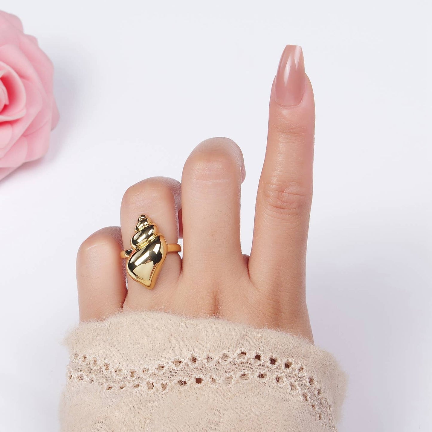 The Sebastian Gold Trumpet Clam Shell Beach Adjustable Ring