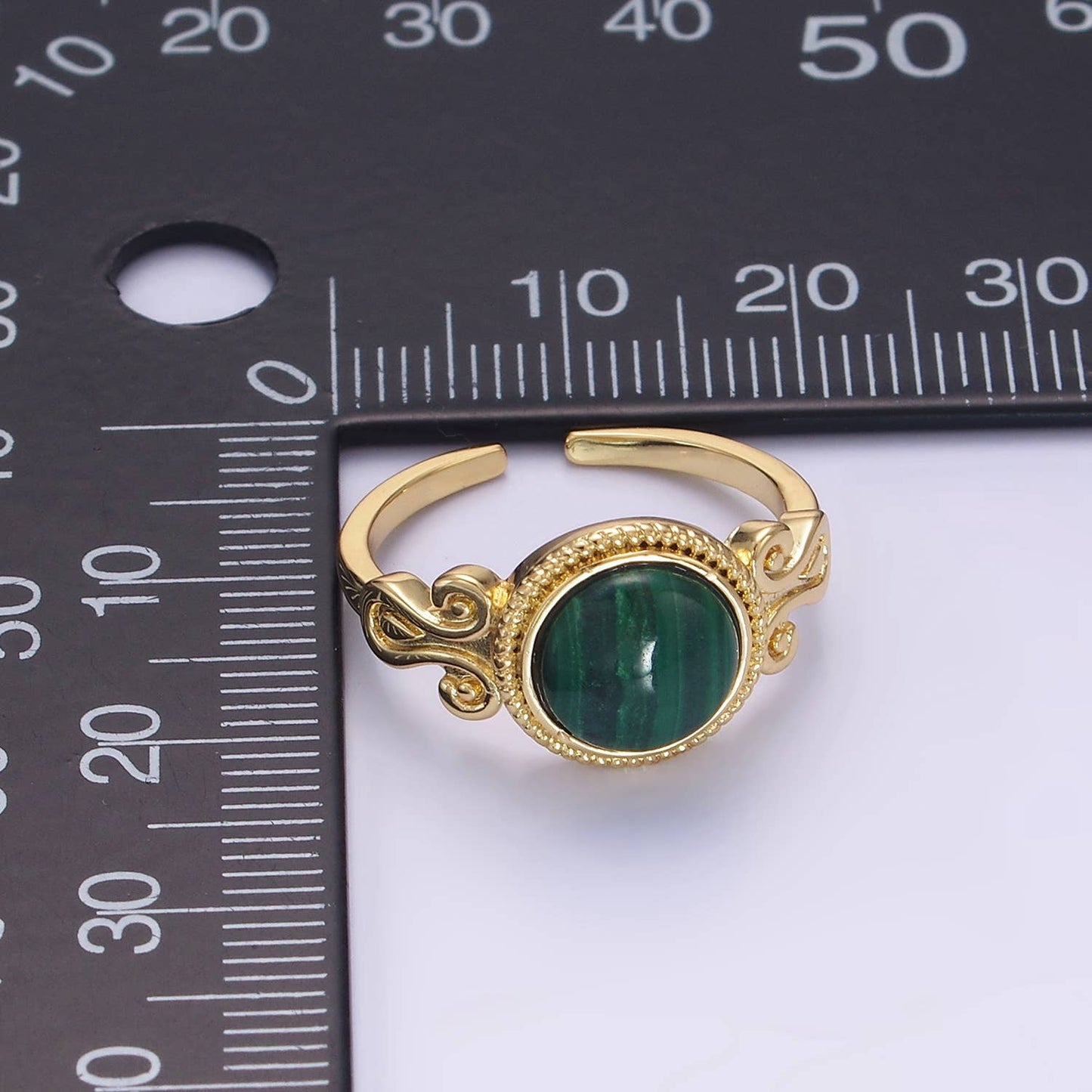 14K Gold Filled Malachite Croissant Bezel Artisan Ring
