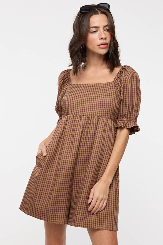 PLAID SQUARE NECK ROMPER / WL25-11074
