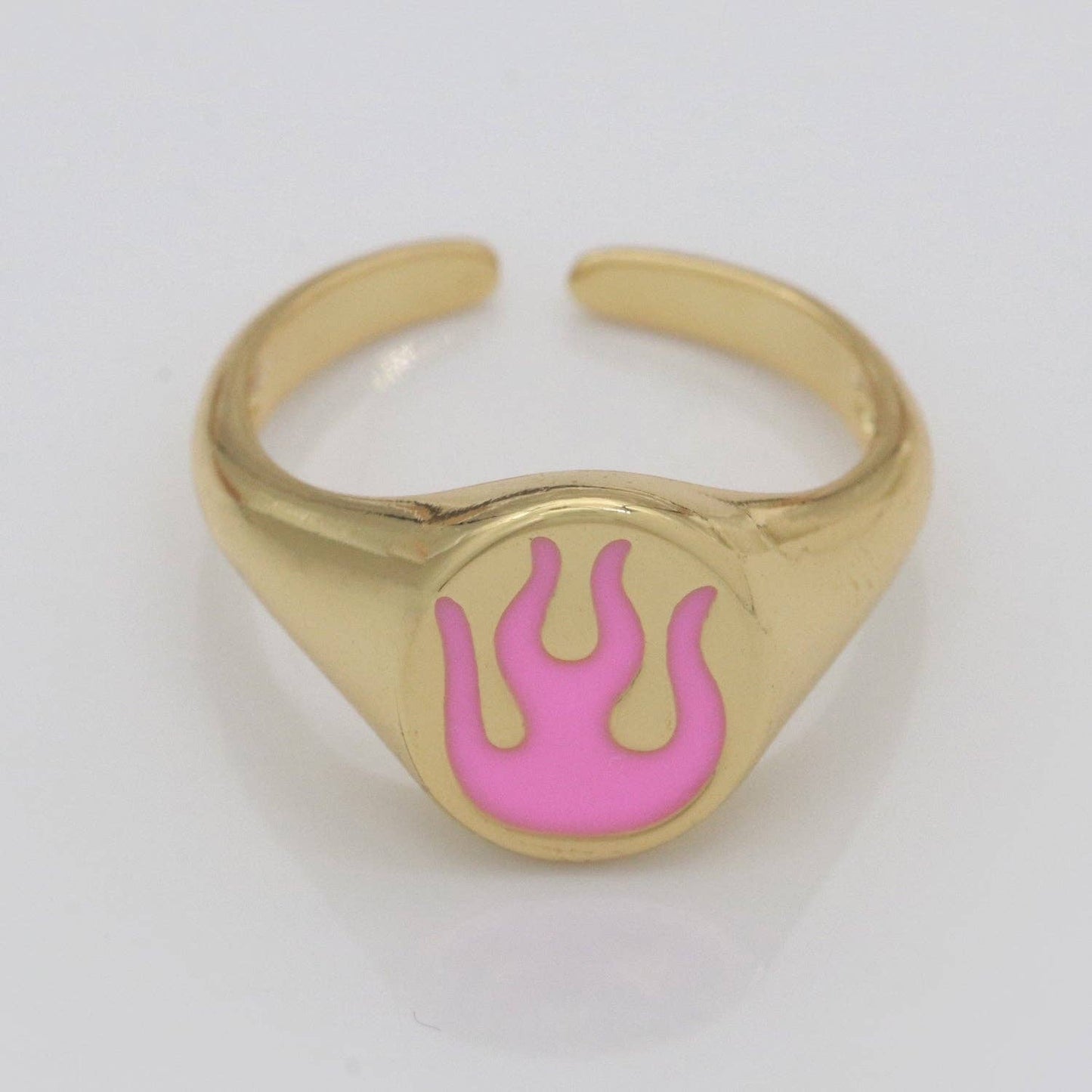 Gold Fire Signet Ring Flame Open Ring Adjustable Statement Ring