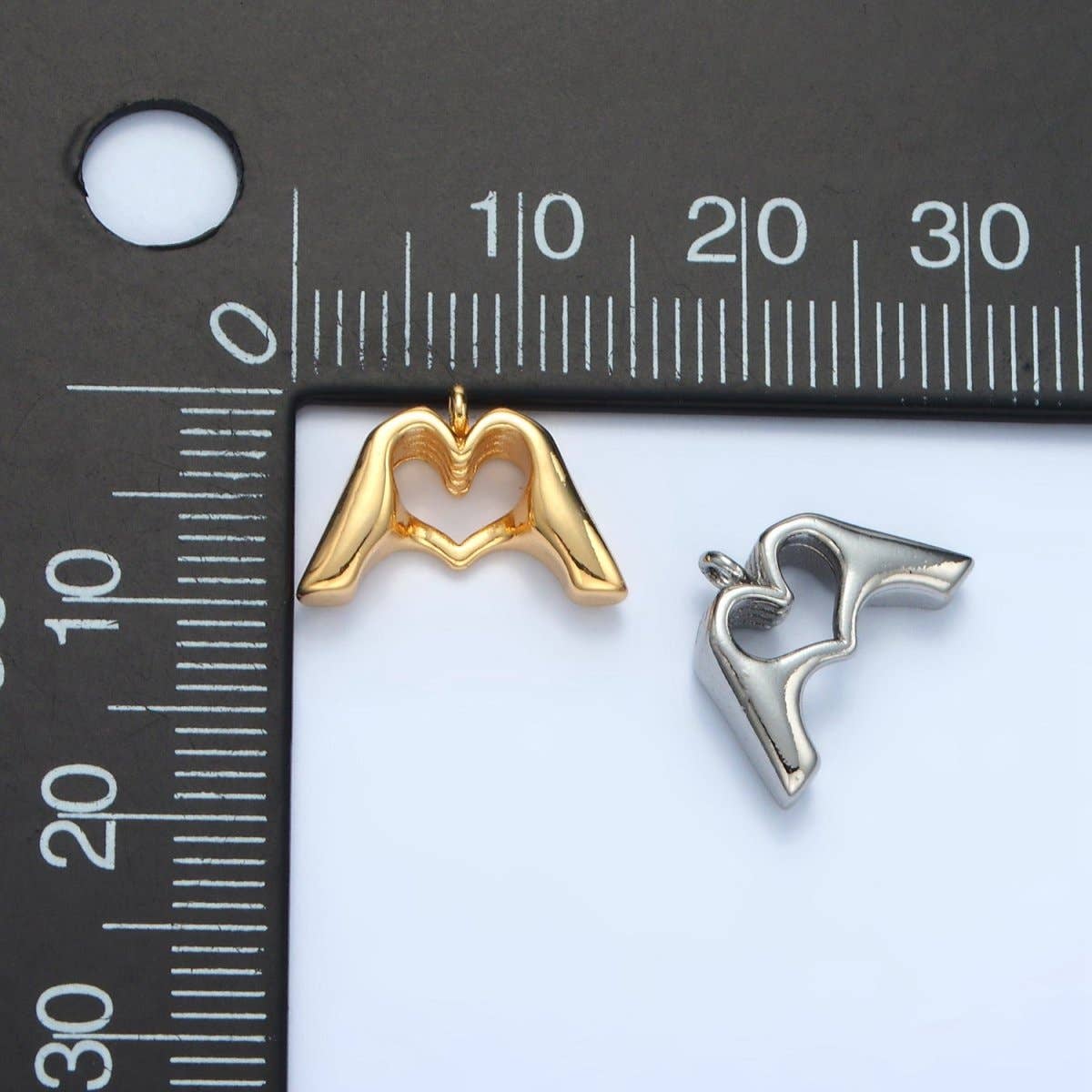 24K Gold Filled Heart Hand Gesture Multidimensional Charm in Gold & Silver | E372