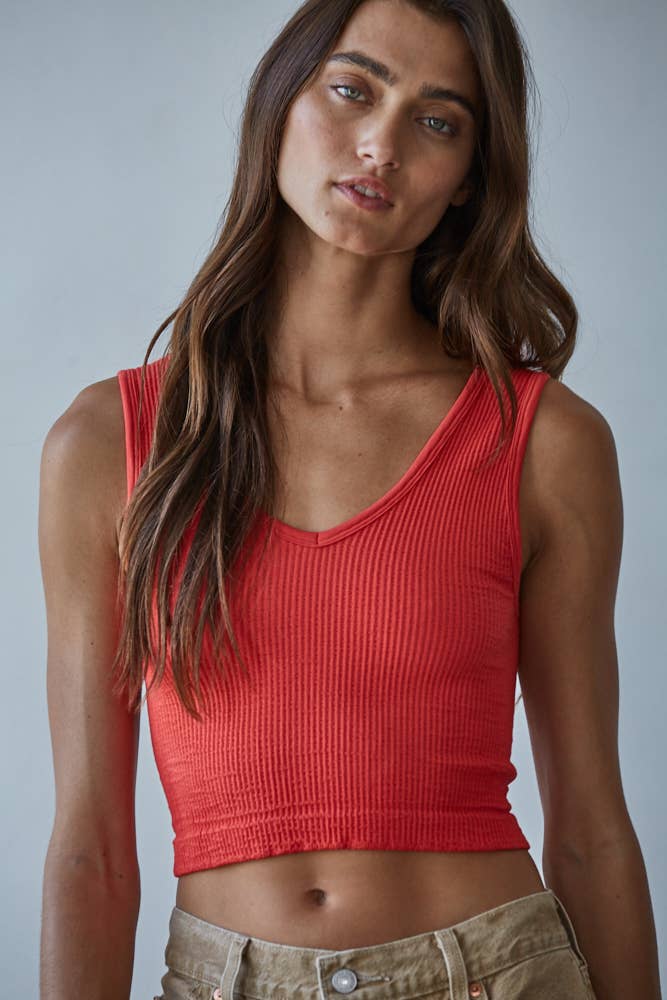 S1050N | Seamless Sleeveless UV Neck Reversible Tank Top