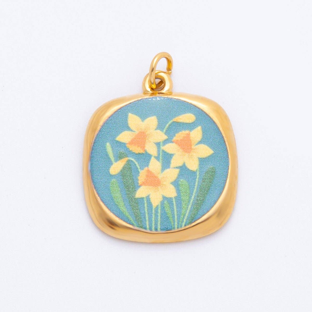 Gold Stainless Steel 25mm Hand-Painted Enamel Dreamy Theme Flower Charm | J319 J324 J335 J356 J358 J362