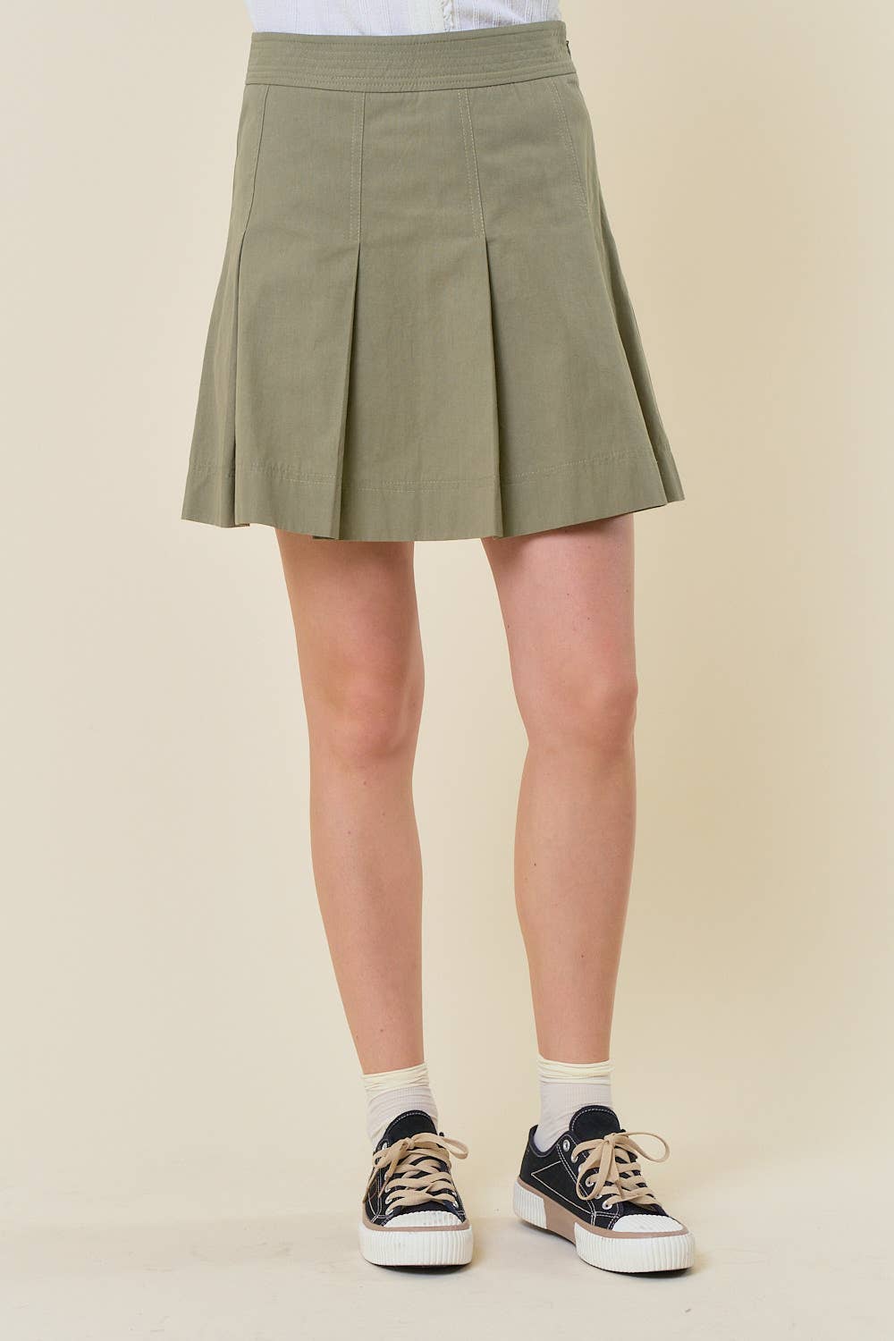 PLEATED COTTON A-LINE MINI SKIRT W/ SIDE ZIP UP - 6500S