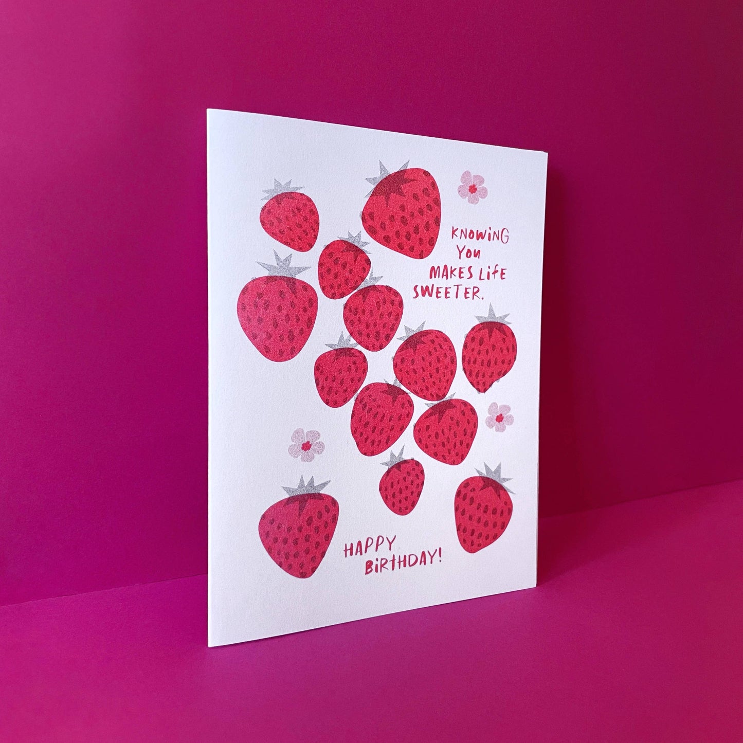 Sweet Strawberry Birthday - Risograph Greeting Card