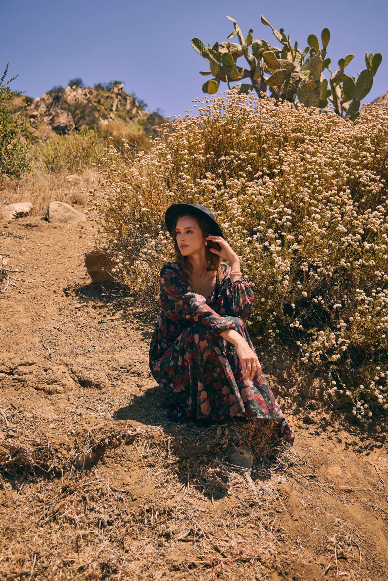 LOVE LETTER TO AUTUMN FLORAL CRINKLED MAXI SMOCKED DRESS