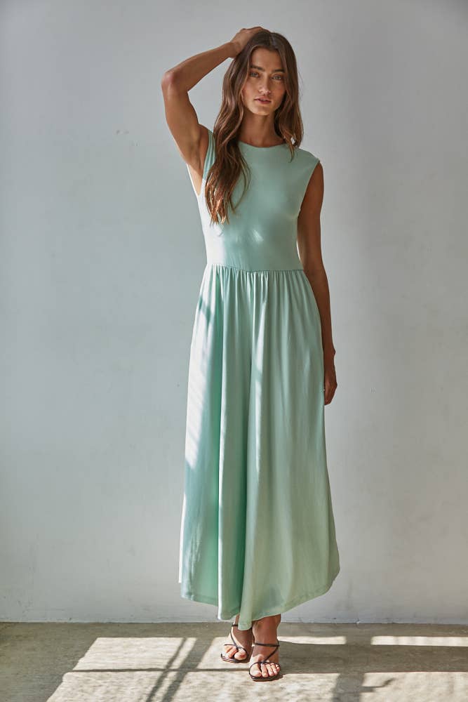 L9334 | Knit Polyester Spandex Open Back Wide Leg Jumpsuit