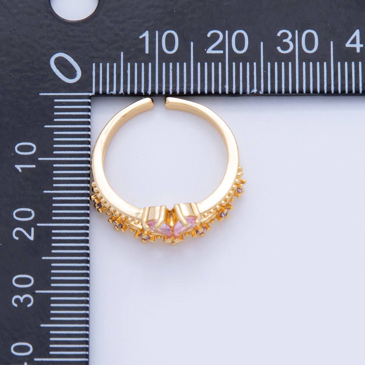 18K Gold Filled Pink CZ Heart Micro Paved Dotted Ring | O1753