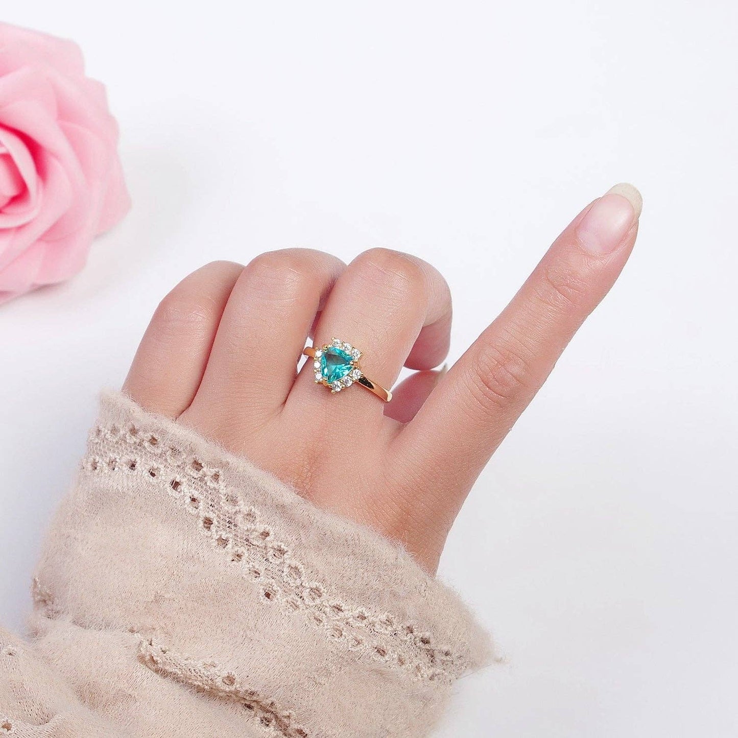 Purple / Teal Triangle Micro Pave Cubic Zirconia Promise Ring O-784 O-785