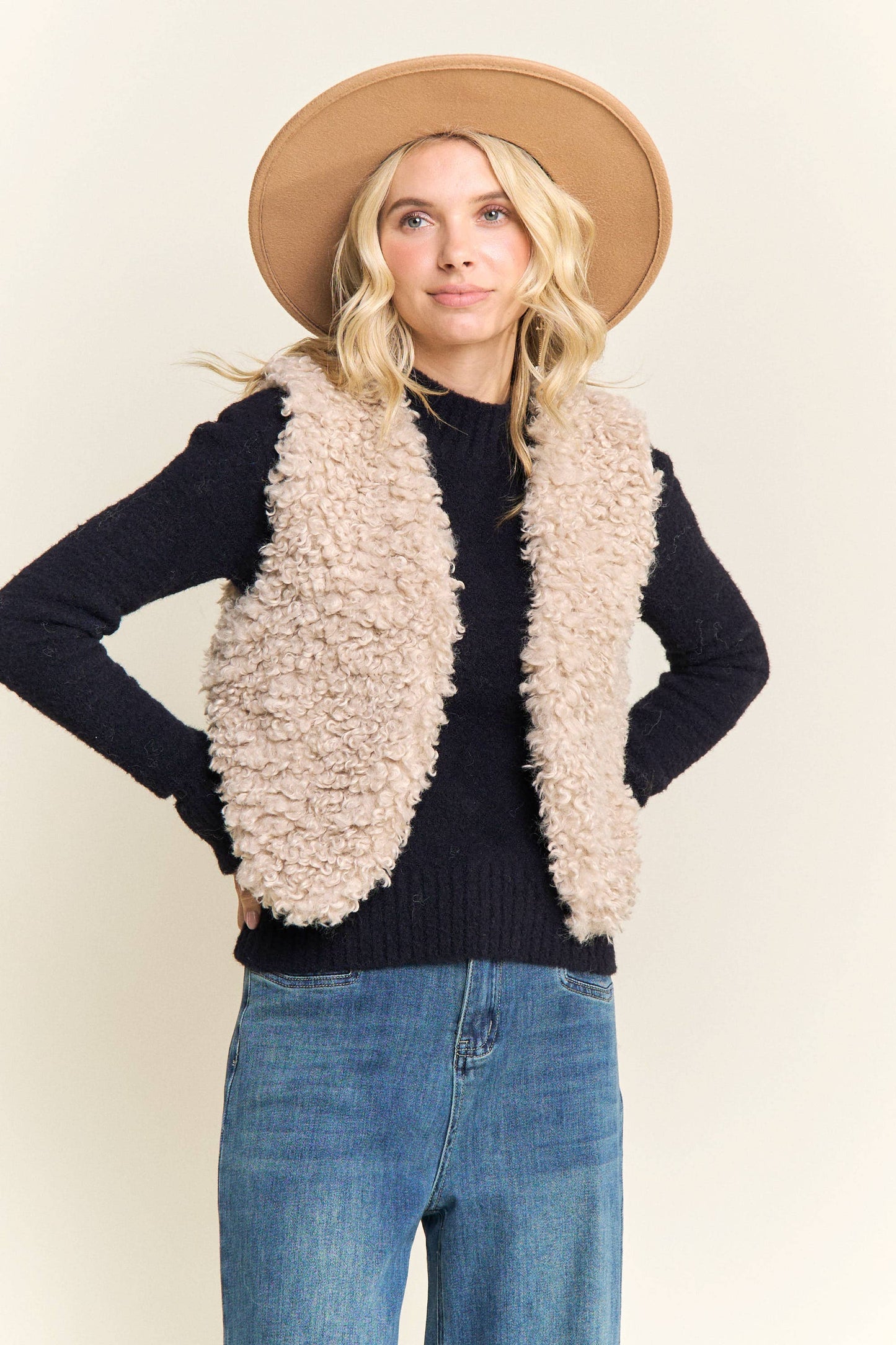 LEJ4199-FAUX FUR LUXE LONG VEST
