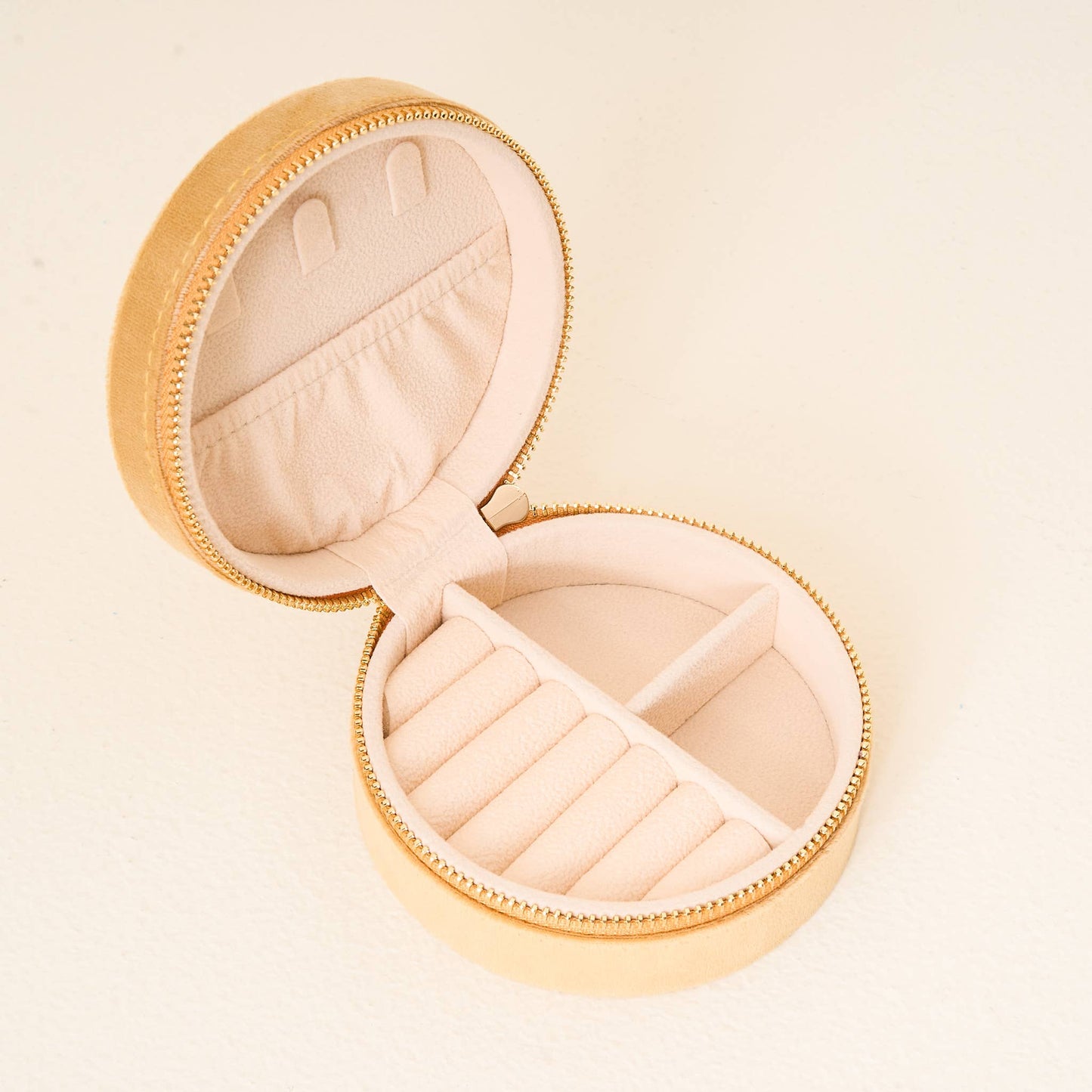 Round Velvet Jewelry Case-Floral Golden