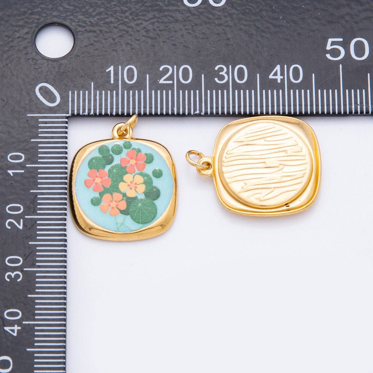Gold Stainless Steel 25mm Hand-Painted Enamel Dreamy Theme Flower Charm | J319 J324 J335 J356 J358 J362