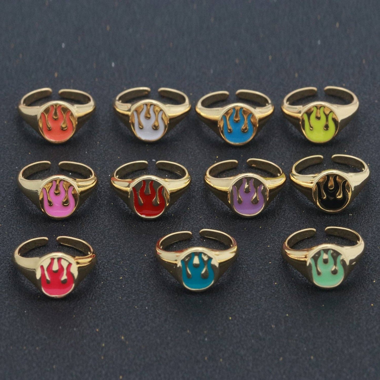 Gold Fire Signet Ring Flame Open Ring Adjustable Statement Ring