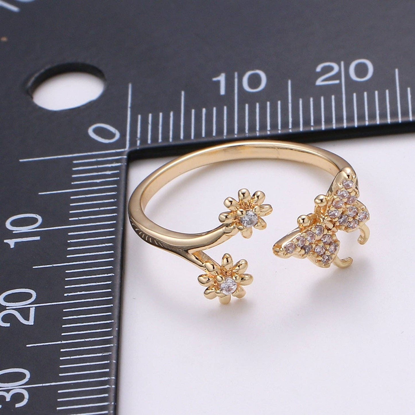 Dainty Elegant Butterfly and Flower 18K Gold Filled Adjustable Ring - R271
