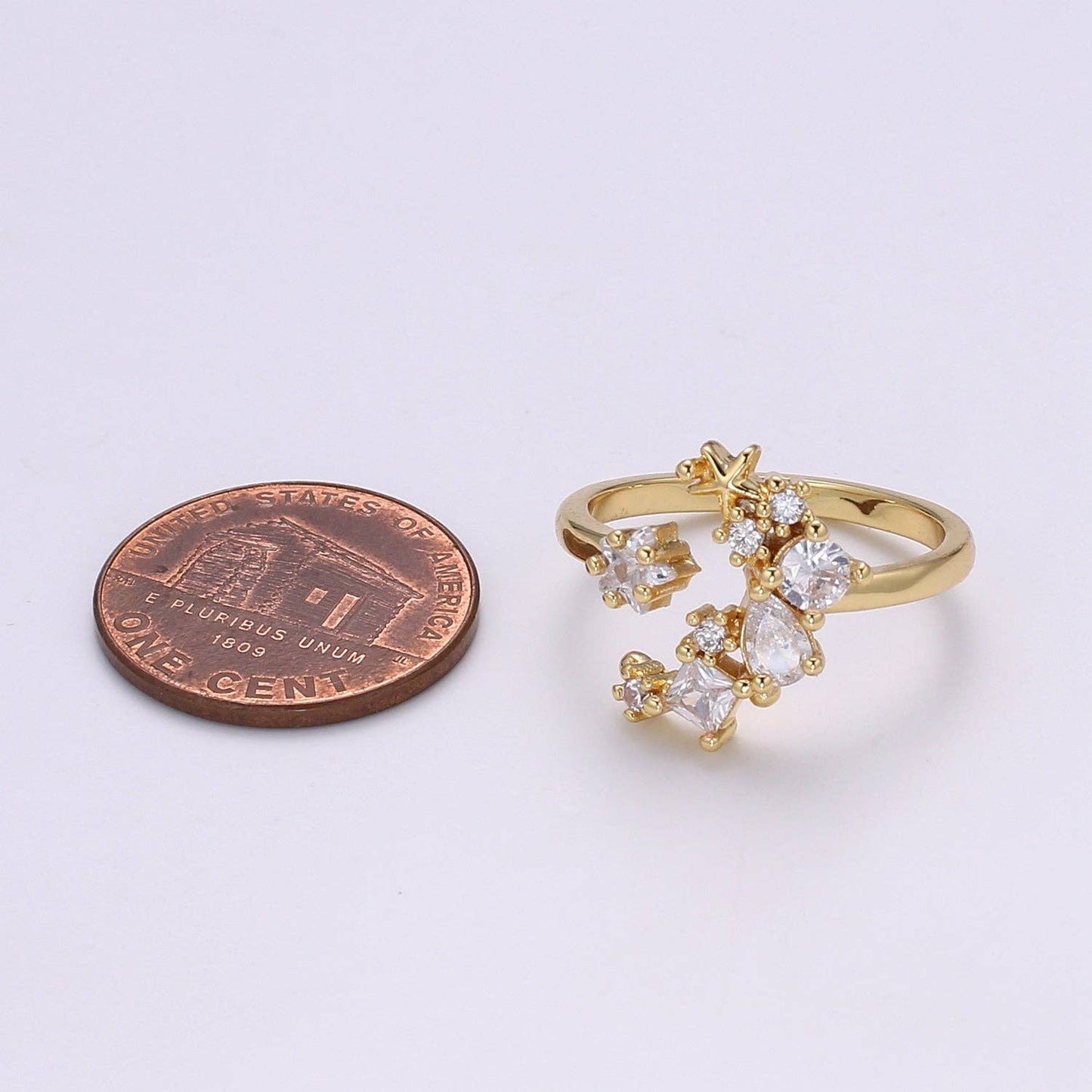 24k Gold Filled One Size Fits All Adjustable Moon Ring With Micro CZ Stones For Jewelry Making Supplies Celestial Jewelry R328