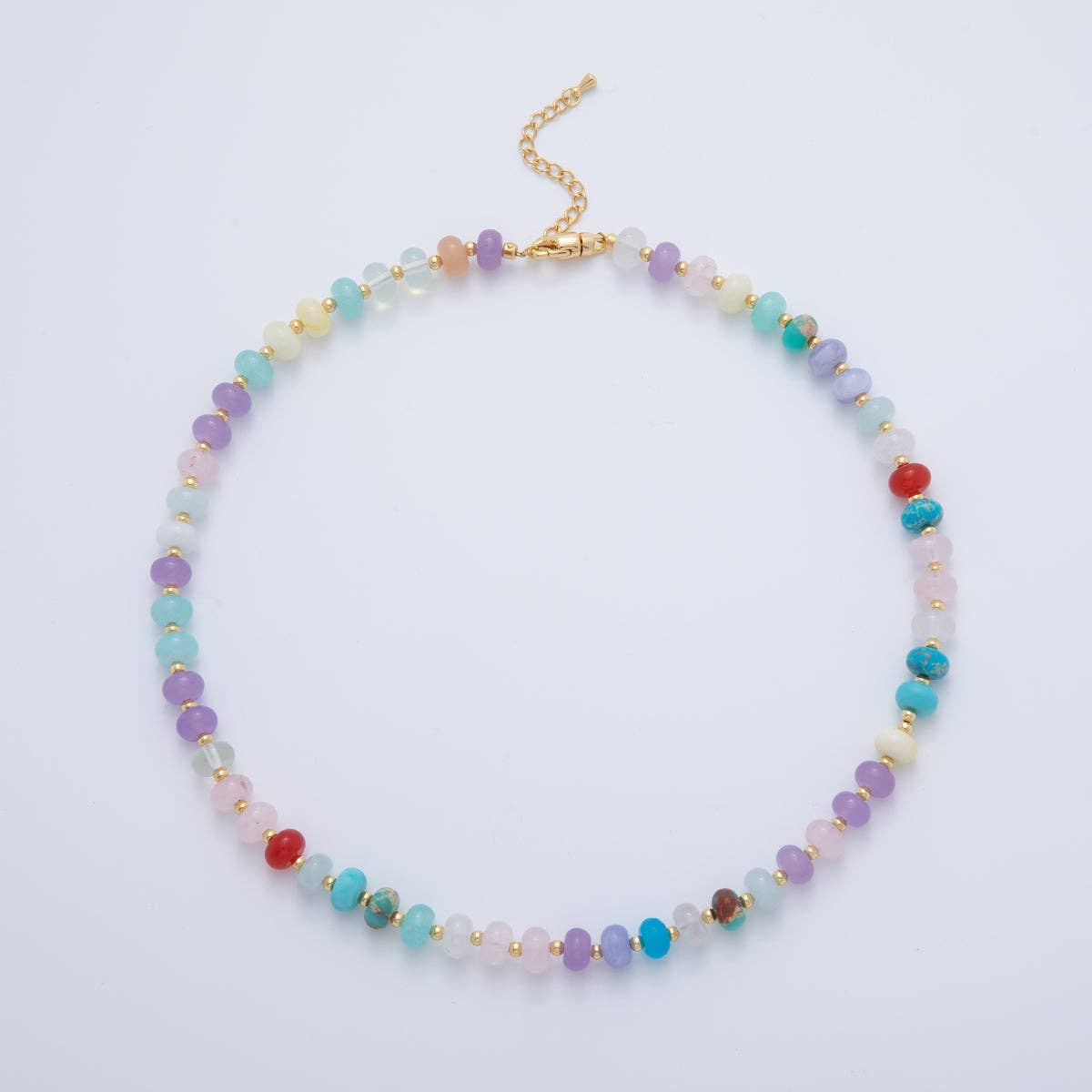 18K Gold Filled Splashed Earth & Sky Toned Color Colorful Gemstone Beaded Necklace 17.3 Inch with Extender | WA3302 - WA3315