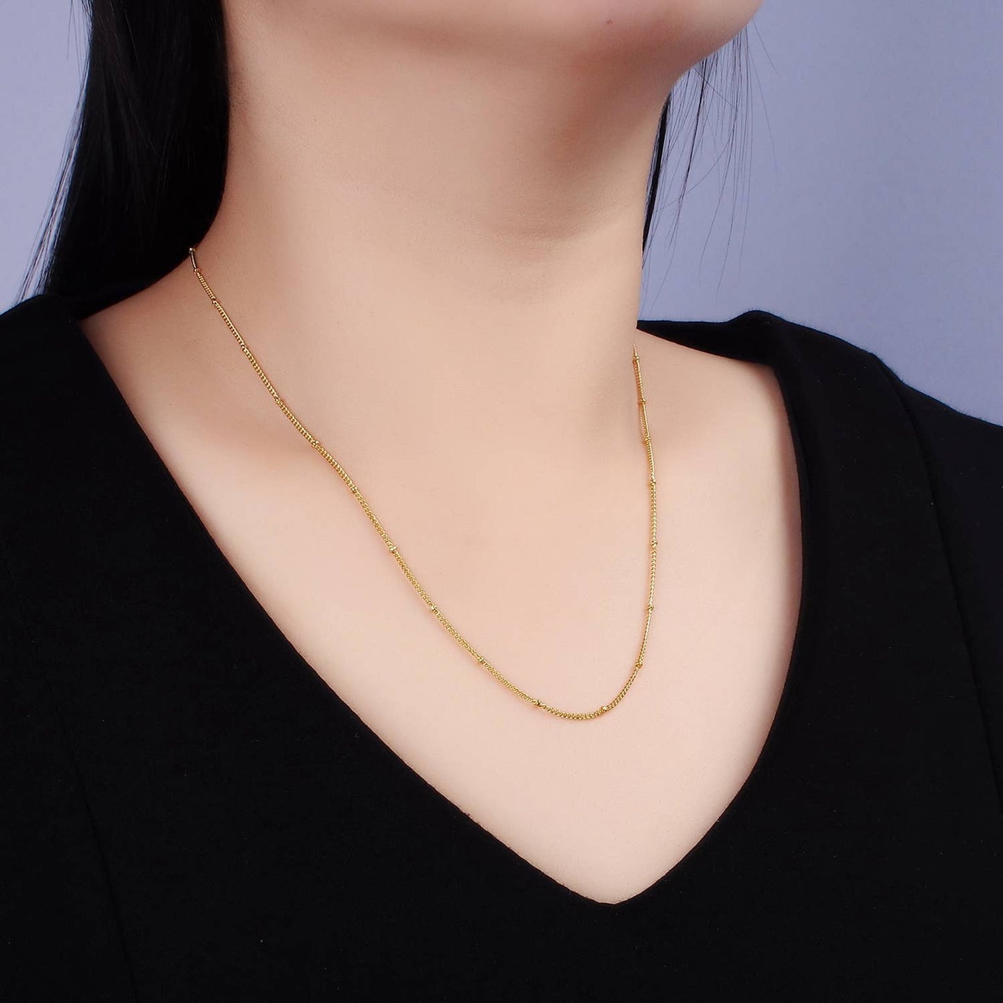 14K Gold Filled 1mm Curb Satellite Chain 18 Inch Necklace