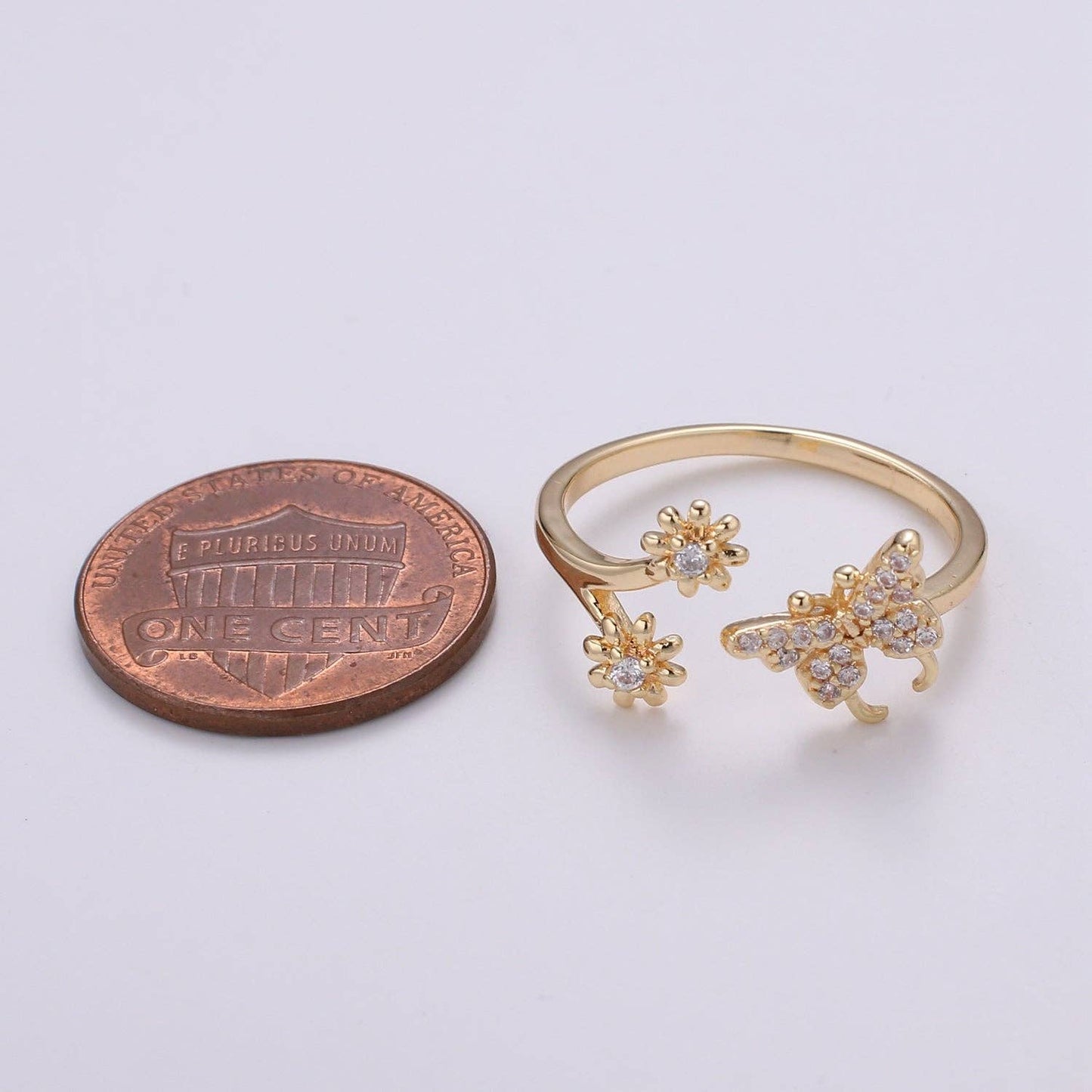 Dainty Elegant Butterfly and Flower 18K Gold Filled Adjustable Ring - R271