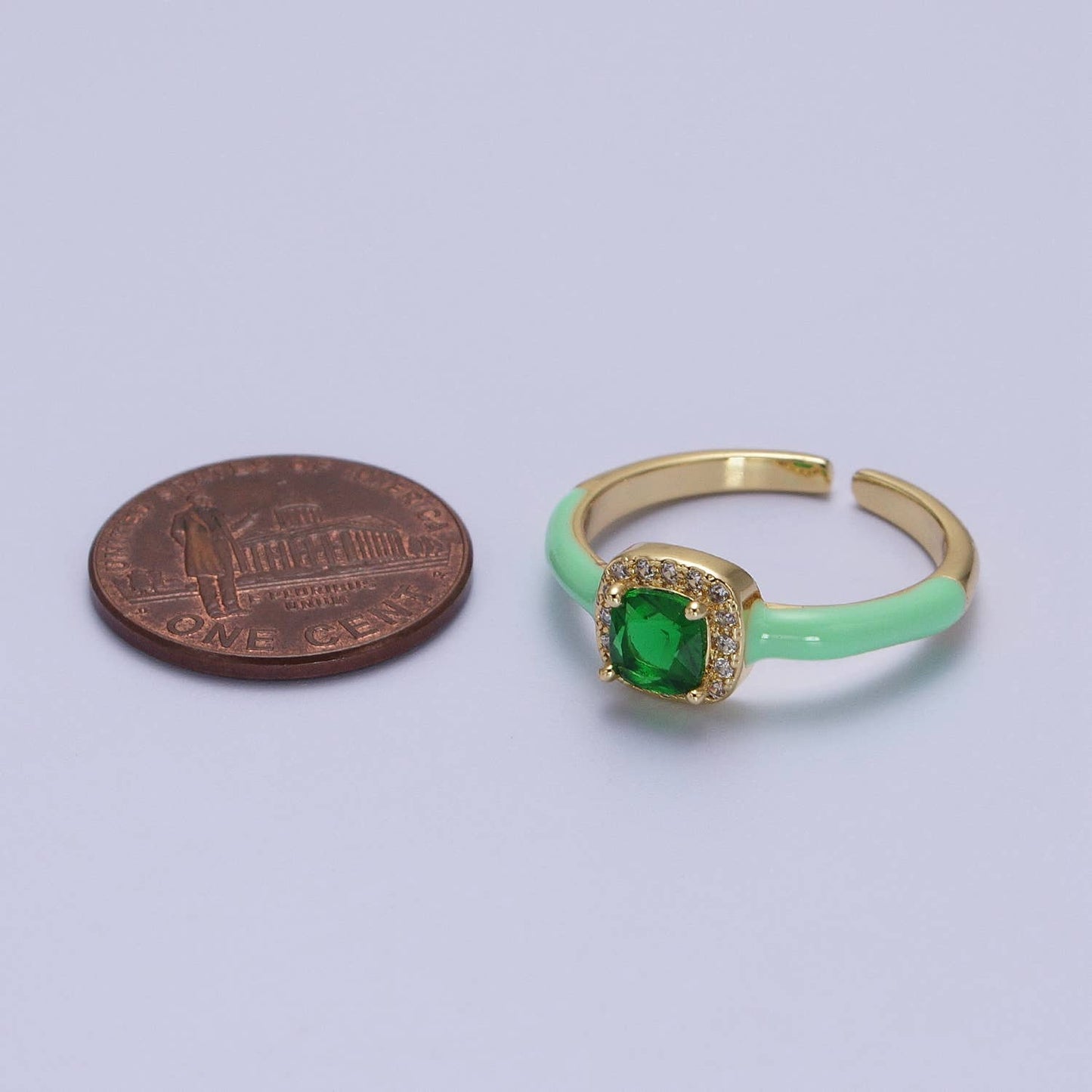 Gold Filled Square CZ Enamel Adjustable Ring Y340 ~Y342