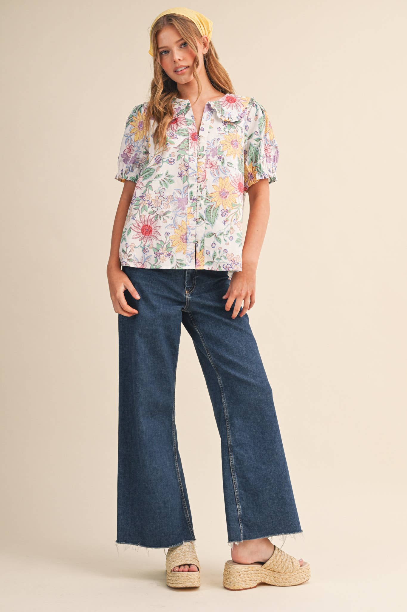 EXCLUSIVE FLORAL PRINT DOLL COLLAR BUTTON DOWN TOP MTP4672