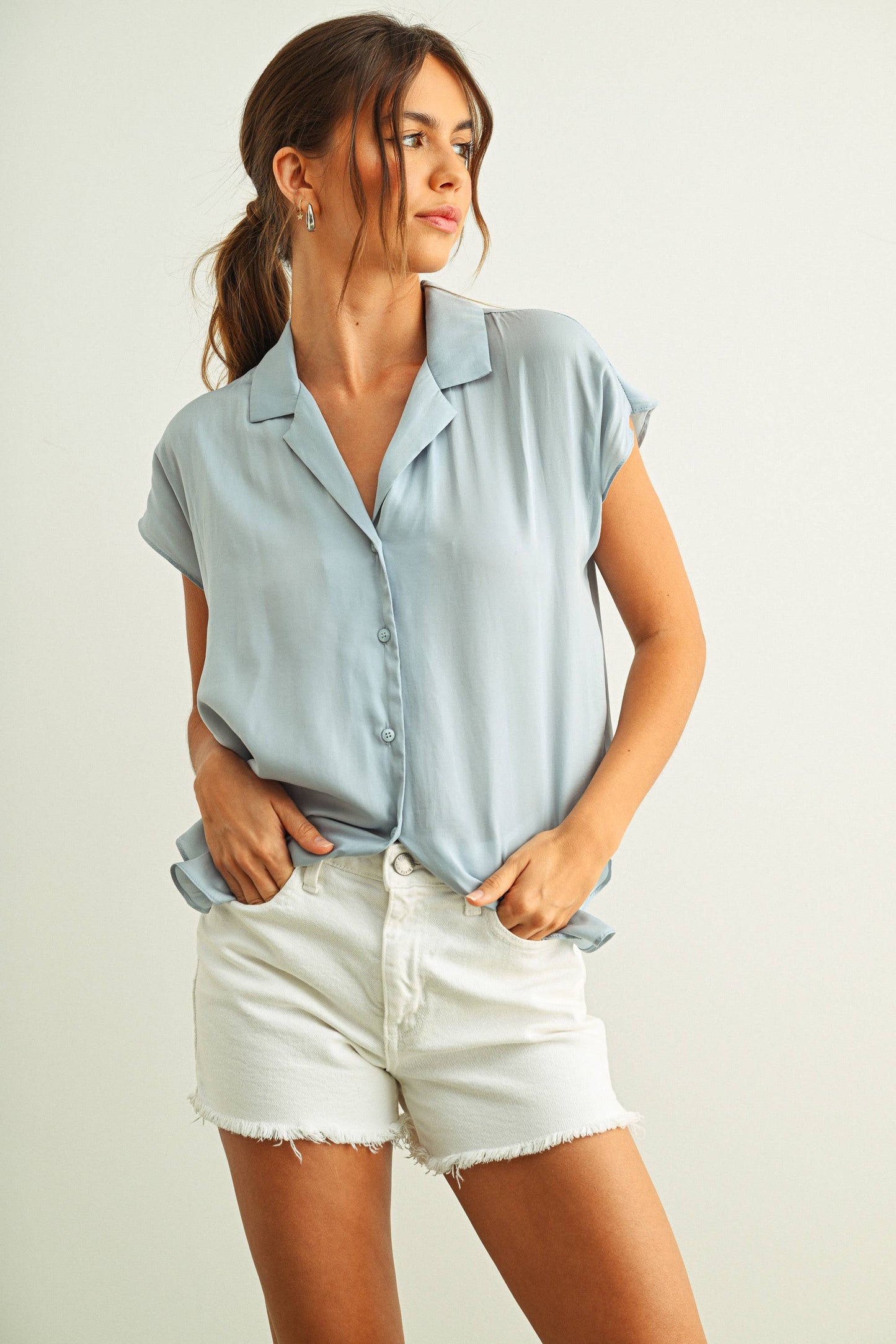 MMT1194   BUTTON DOWN CAP SLEEVE SHIRTS