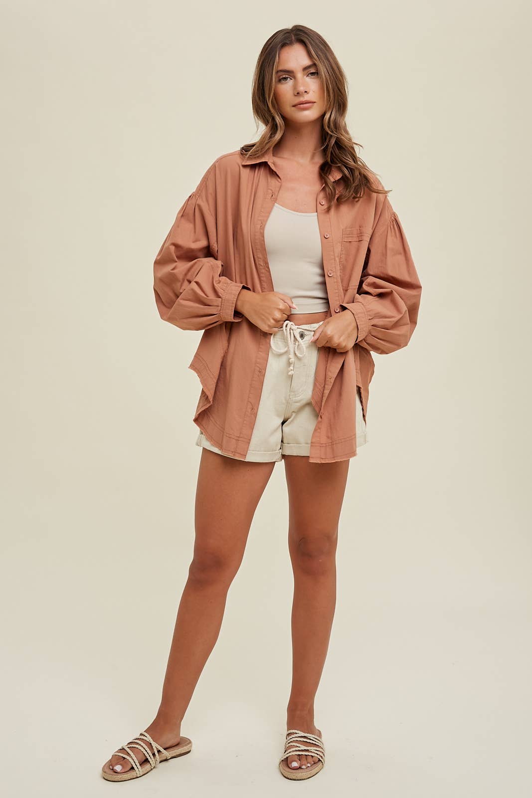 COTTON BALLOON SLEEVE SHIRT WITH SIDE SLITS / WL23-8139