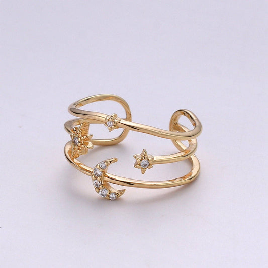 Moon Rings For Women Stars Celestial Gold Ring Celestial Ring Statement Ring Bridesmaid Gift Moon Star Galaxy Jewelry Gift for Her R057
