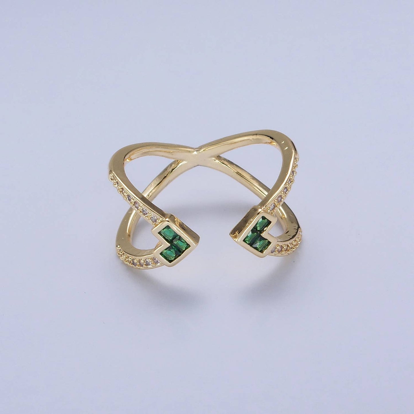 Double Band Micro Pave Green CZ  Gold Adjustable Ring O780