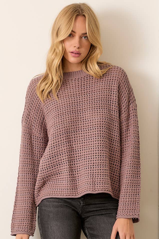 TWO TONED HOLLOW OUT SWEATER
