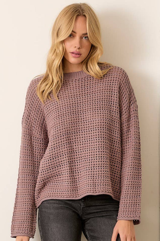 TWO TONED HOLLOW OUT SWEATER