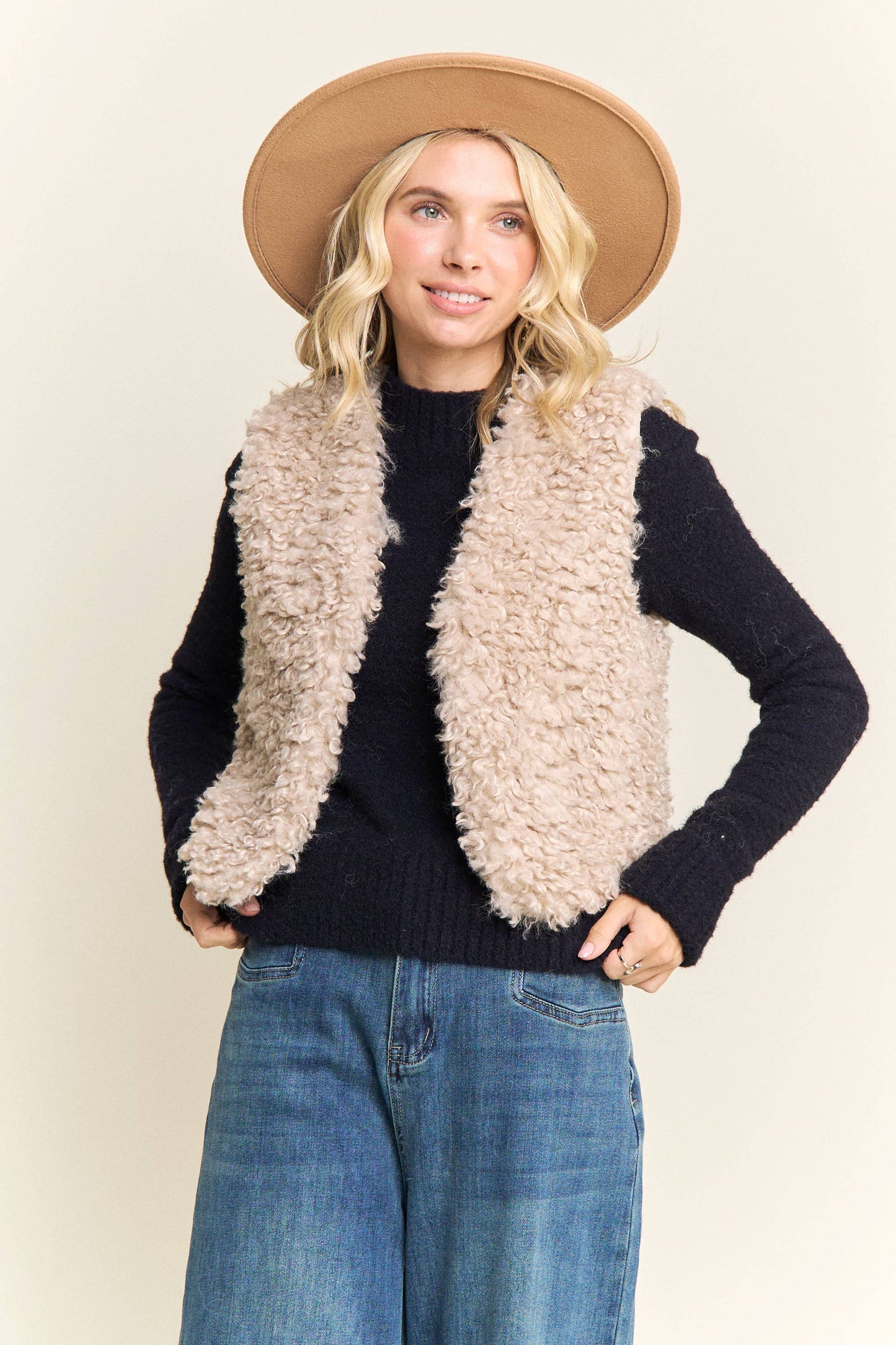 LEJ4199-FAUX FUR LUXE LONG VEST
