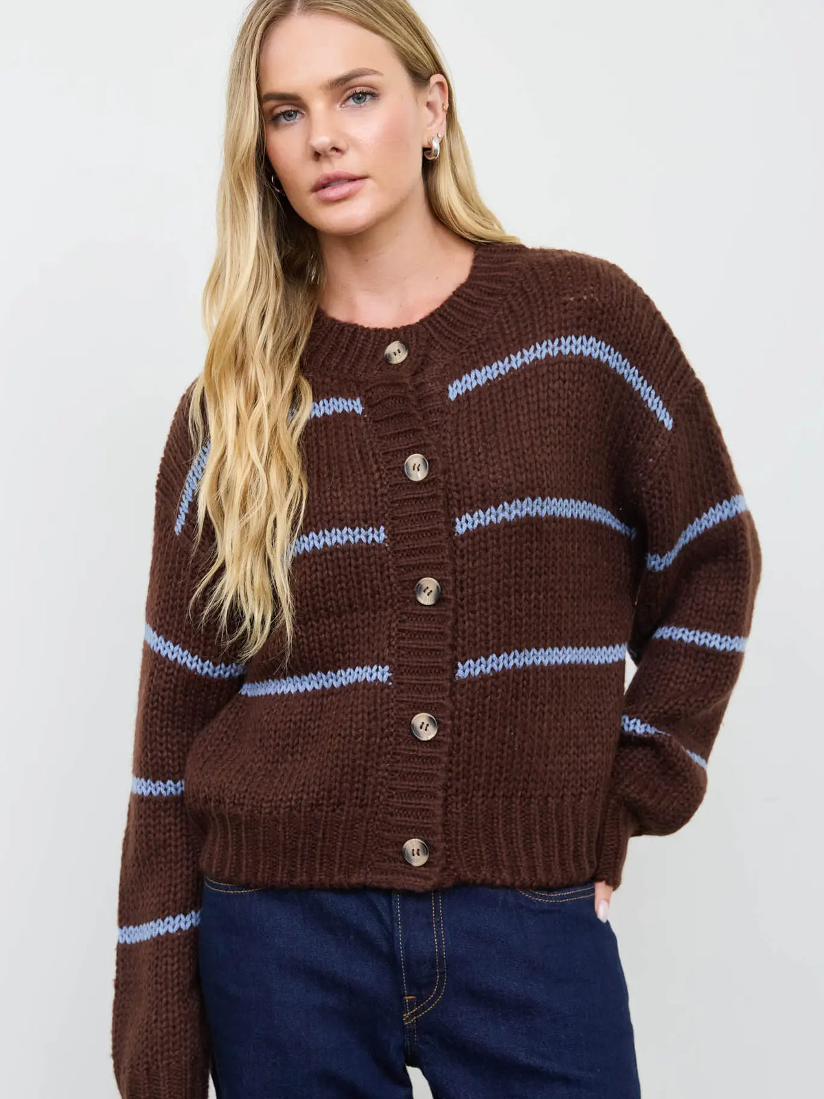 Stripe Button Down Knit Cardigan