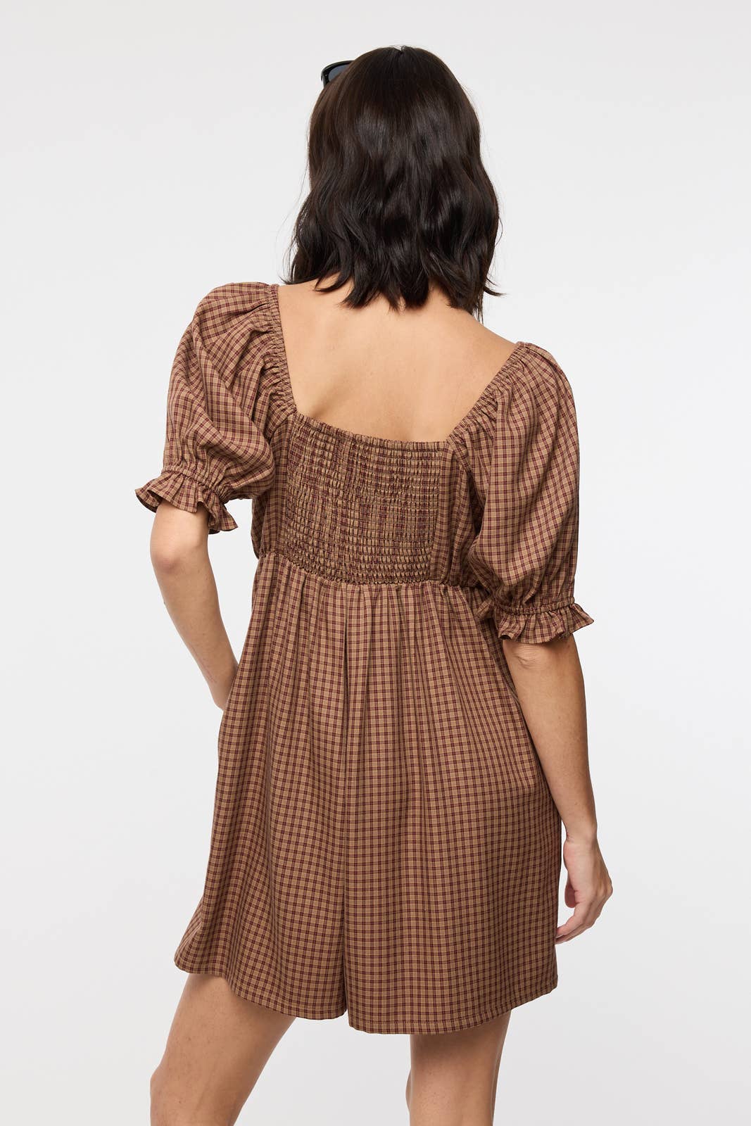 PLAID SQUARE NECK ROMPER / WL25-11074