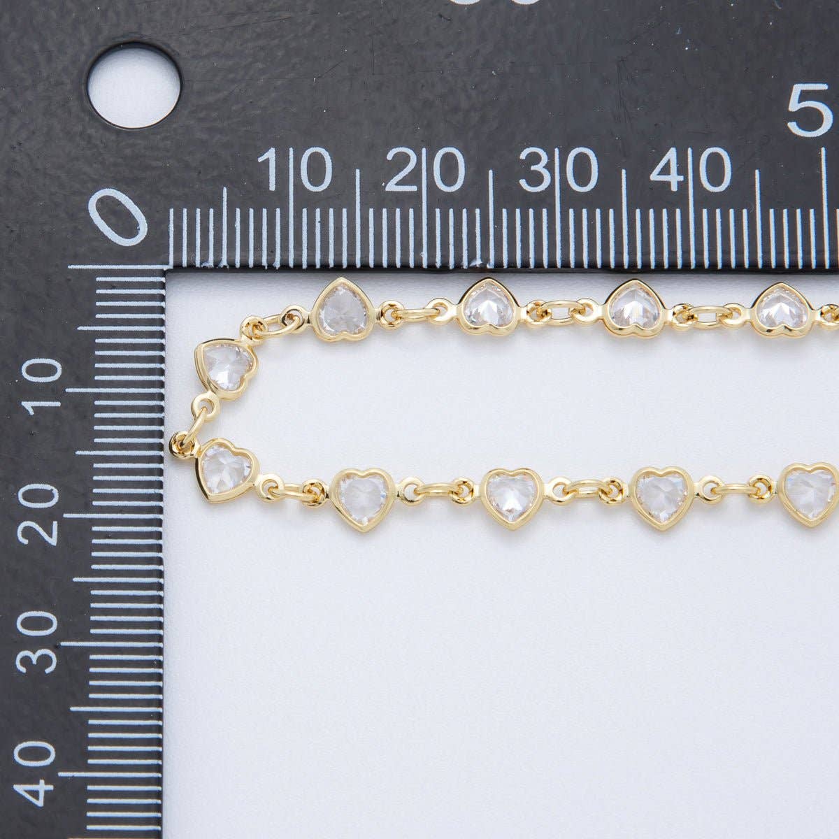18K Gold Filled Clear, Multicolor, Red CZ Heart Star Sideway Straight 6.9 Inch Bracelet | WA-3781 - WA-3782