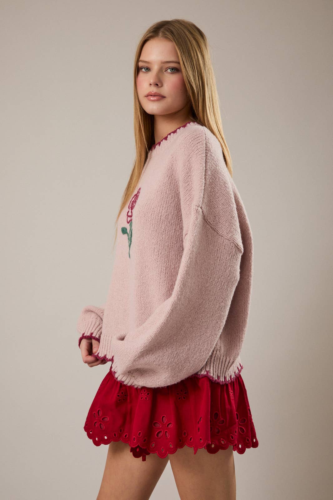 ROSE STITCHING OVERSIZED SWEATER