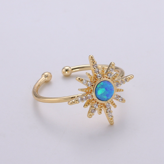 Dainty gold Sun ring , Moon Sun Ring, Blue Opal Ring Gold, S