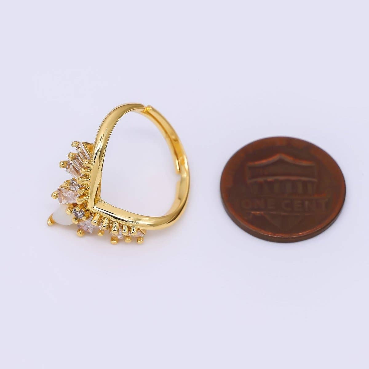 24K Gold Filled Baguette CZ V-Shaped Crown Ring | O1476