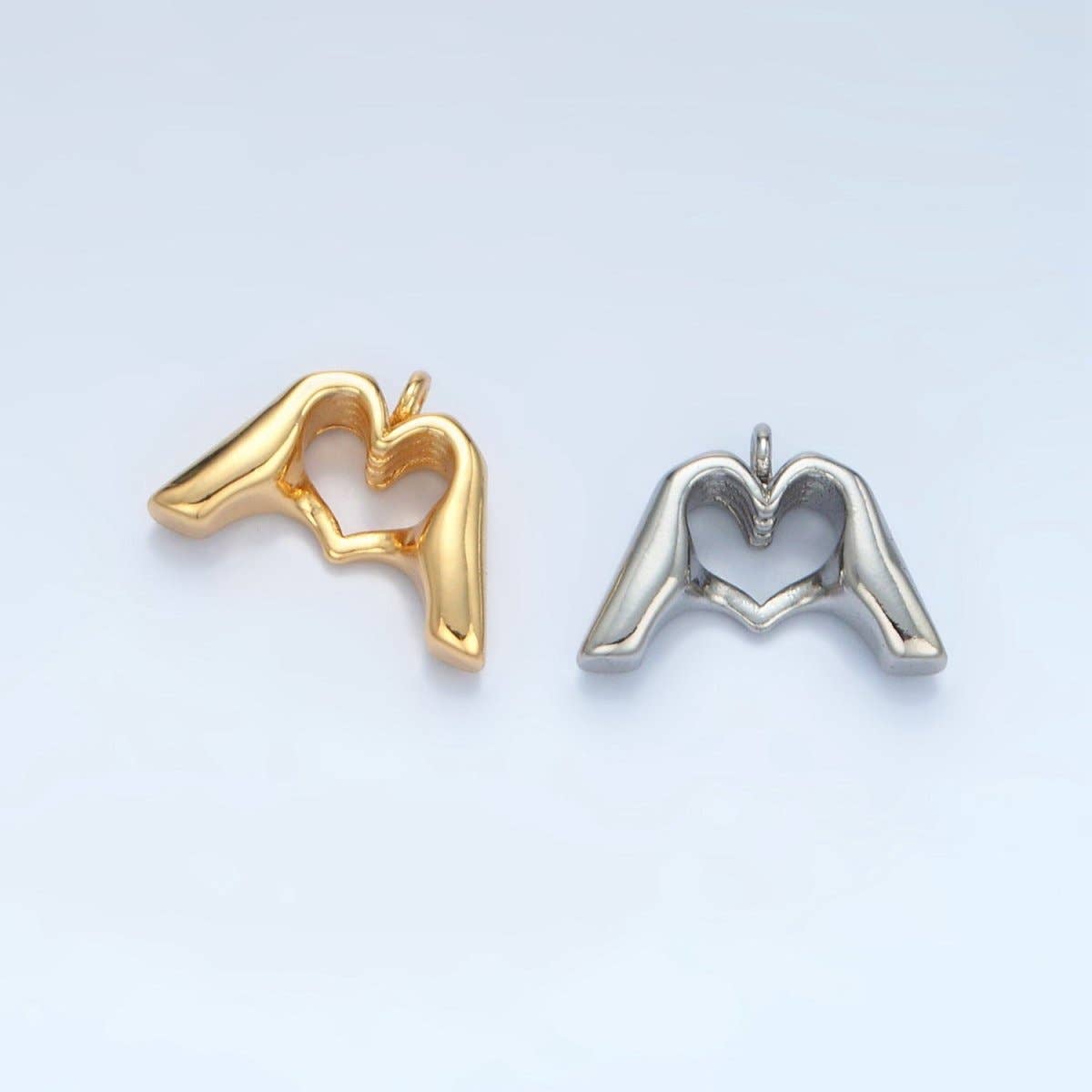 24K Gold Filled Heart Hand Gesture Multidimensional Charm in Gold & Silver | E372