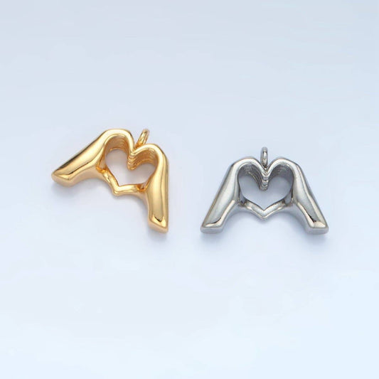 24K Gold Filled Heart Hand Gesture Multidimensional Charm in Gold & Silver | E372