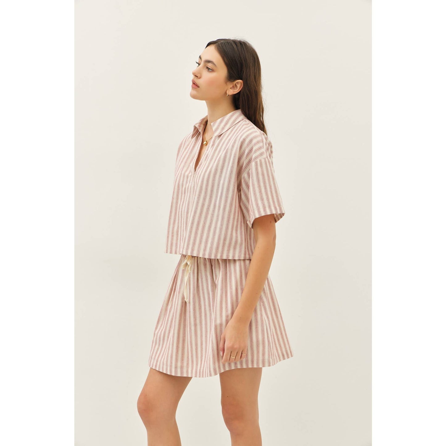 STRIPE MINI SKIRT WITH ELASTIC BAND AND POCKETS